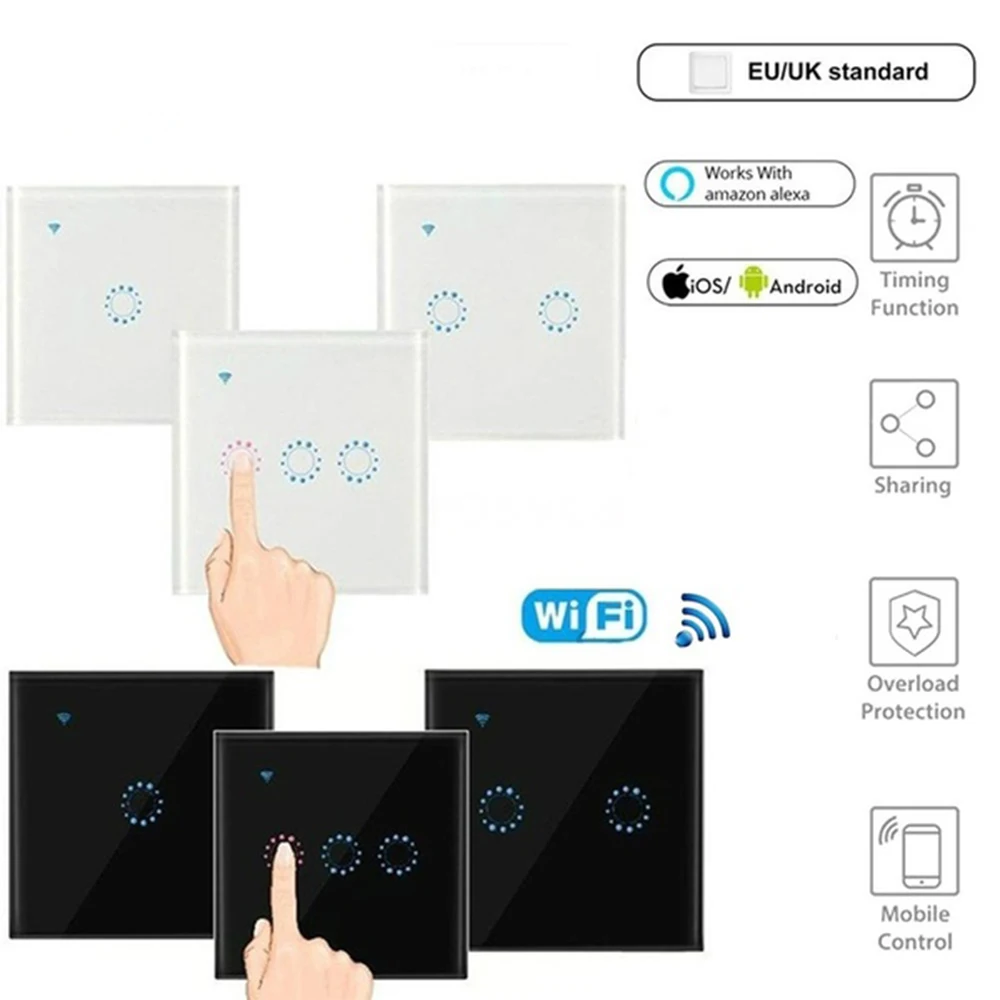 

Smart Light Switch Voice WIFI APP Remote Control Tempered Glass Panel Touch High-end Design Energy Saving Low Energy Smart Life
