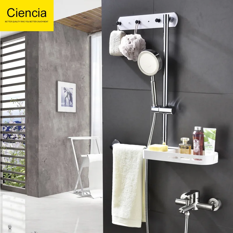 

Shower Nozzle Set Lift Rod Tray Shower Support with Hook Storage Shelf Shower Rod Adjustable Shower Pedestal