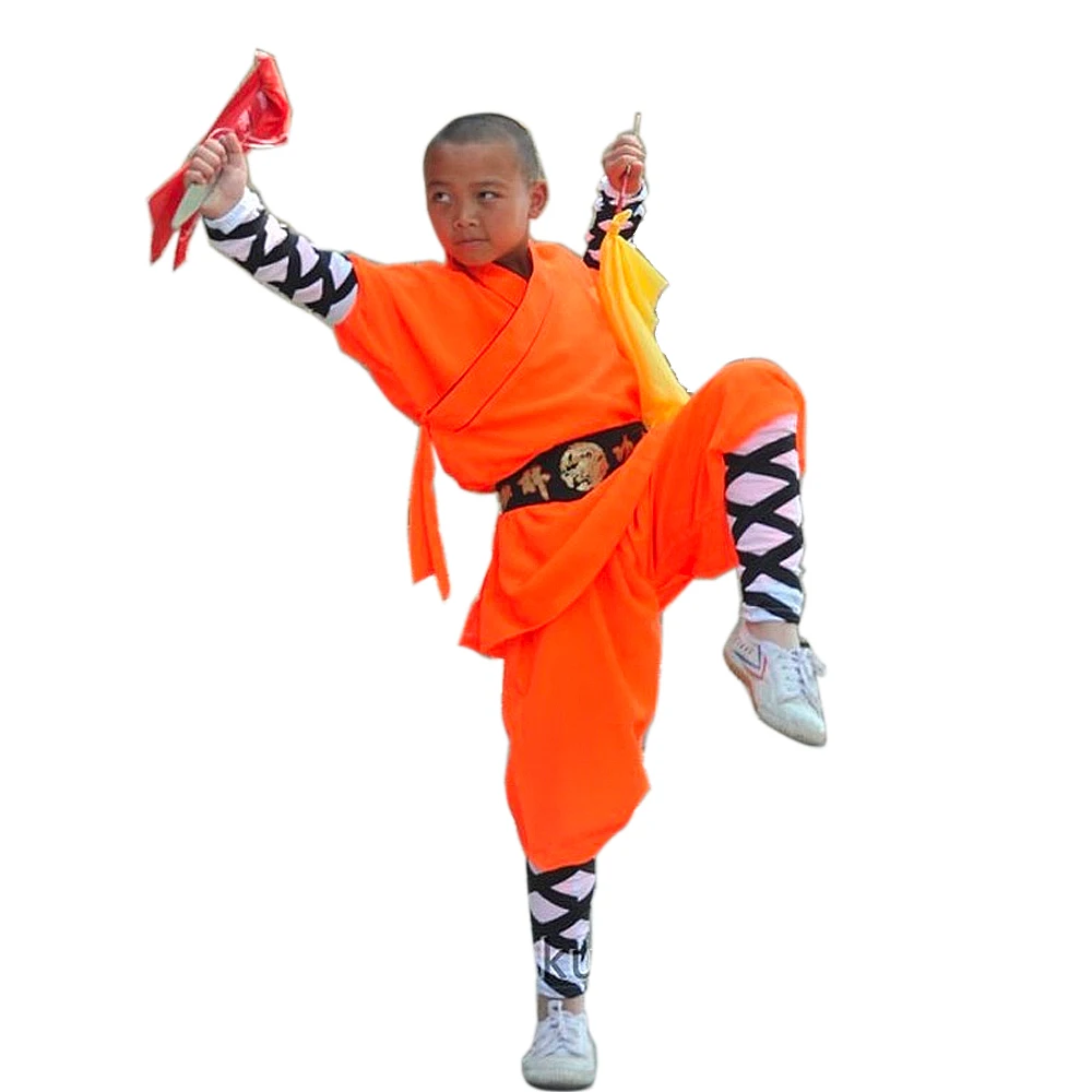 

Popular Children Adults Orange Shaolin Monk Students Kung Fu Uniforms Martial Arts Wing Chun Tai Chi Suit