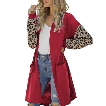 

Elegant Winter Coats Women's Medium Length Leopard Print Long Sleeve Oversized Cardigan Knitting Coat For Women