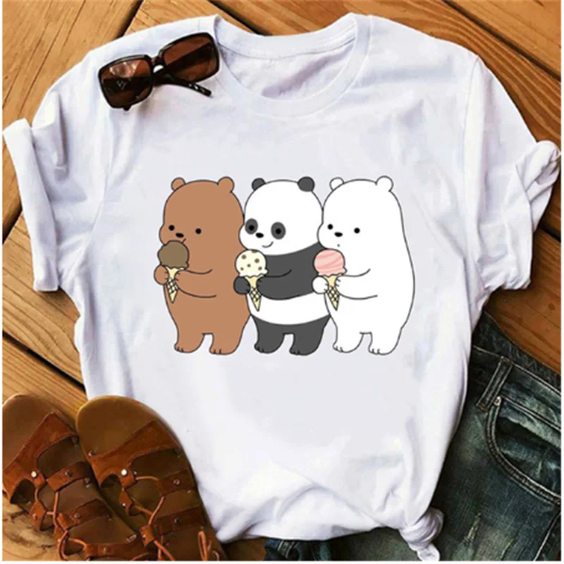 

AOWOF Ladies New Bear Animal Cartoon T-shirt Graphic Print Ladies T-shirt 90s Funny Tees Harajuku Printed Clothing T-shirt