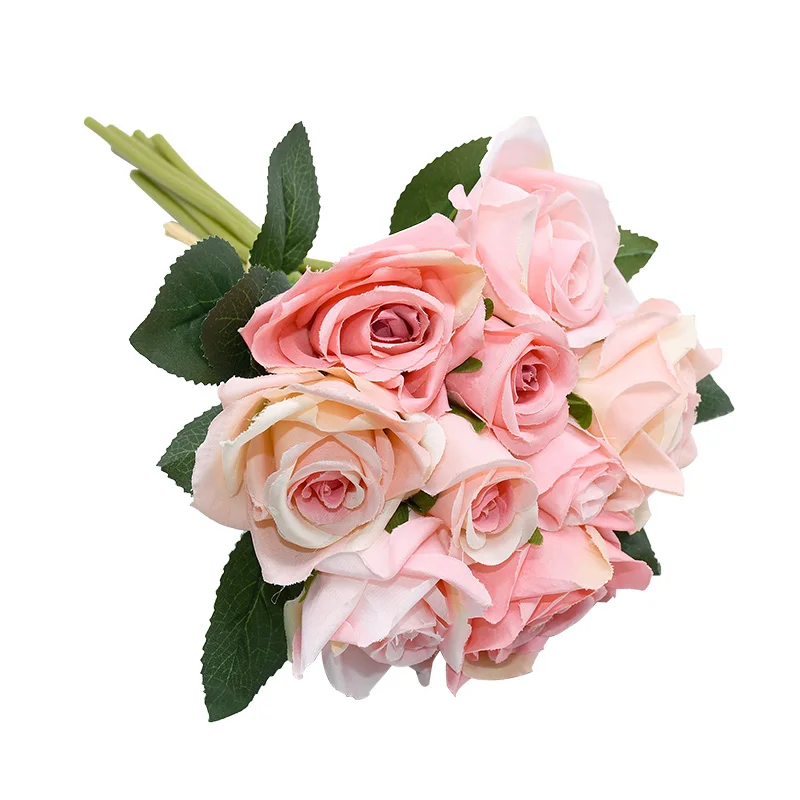 1 Букет DIY Искусственные цветы розы букет цветов Шелковая Роза цветок Свадебные сувениры для дома сада Свадебные украшения - Цвет: B12