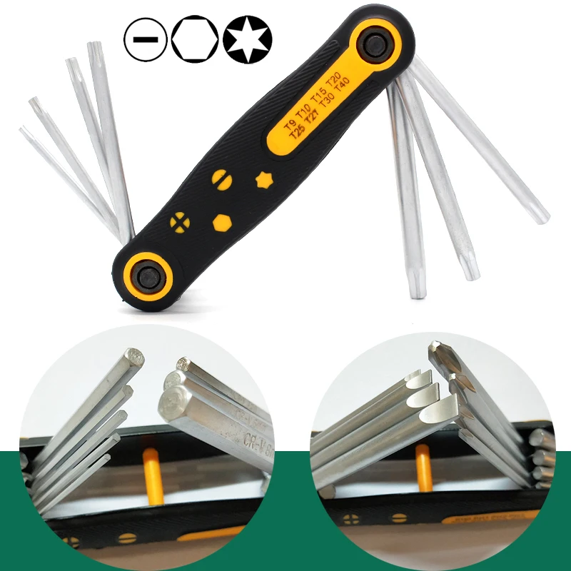 8 in 1 Portable Folding Torx Star Key Bit Screwdriver Wrench Set Tool Kit T9T10T15T20T25T27T30T40 hand Tools 12