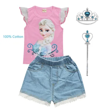 

New Queen Elsa T-shirt pants Elsa Elza Costumes Princess Anna pants for Girls Party Vestidos Fantasia Kids Clothing Elsa Set