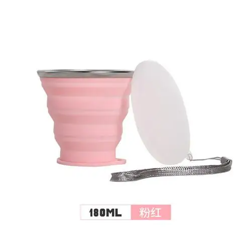 180 ml Pink 1 шт. для поездок, портативный складной силиконовый телескопический складной кофейный чай кружки с крышками Tazas для спорта на открытом воздухе кемпинга - Цвет: 180 ml Pink