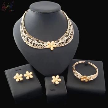 

Yulaili Latest Jewelry Sets Trendy Series Wedding Party Gold/Silver Plated Collar Necklace Stud Earrings Bracelet Ring For Women