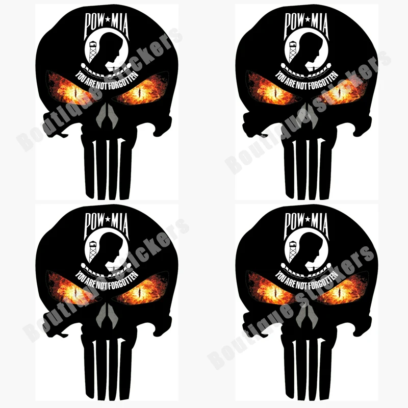 4 шт., виниловые наклейки с черепом и надписью «Pow Mia»