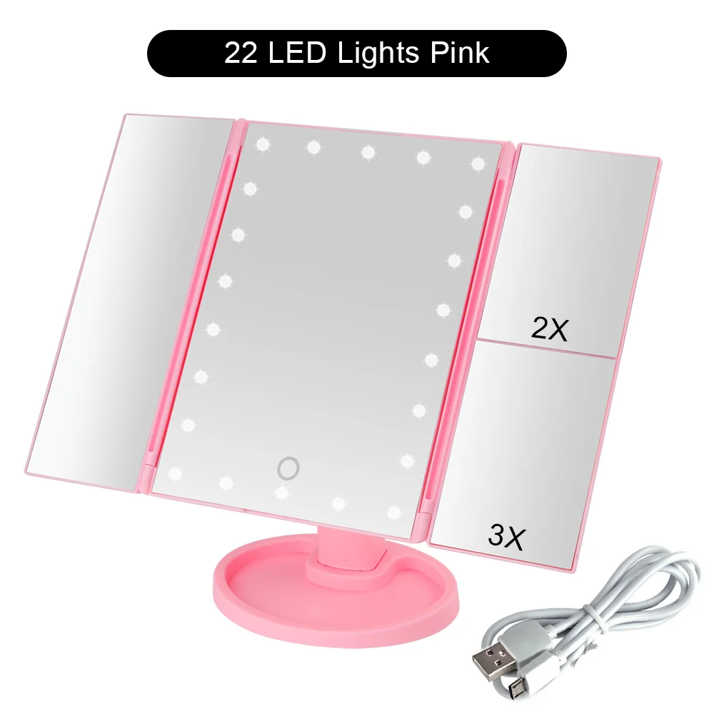 PK 22 Light USB 22 светильник светодиодный сенсорный экран зеркало для макияжа стол для макияжа 1X/2X/3X/10X увеличительное зеркало туалетный столик 3 складное регулируемое зеркало для ноутбука - Цвет: PK 22 Light USB