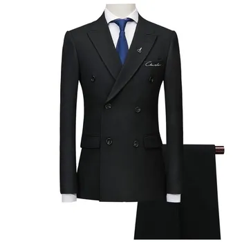 

Elegant Double Boutique Breasted Suit Men 2020 High Quality Groom Wedding Tuxedo Jacket with Pant Slim Fit 3 Piece Business Wear