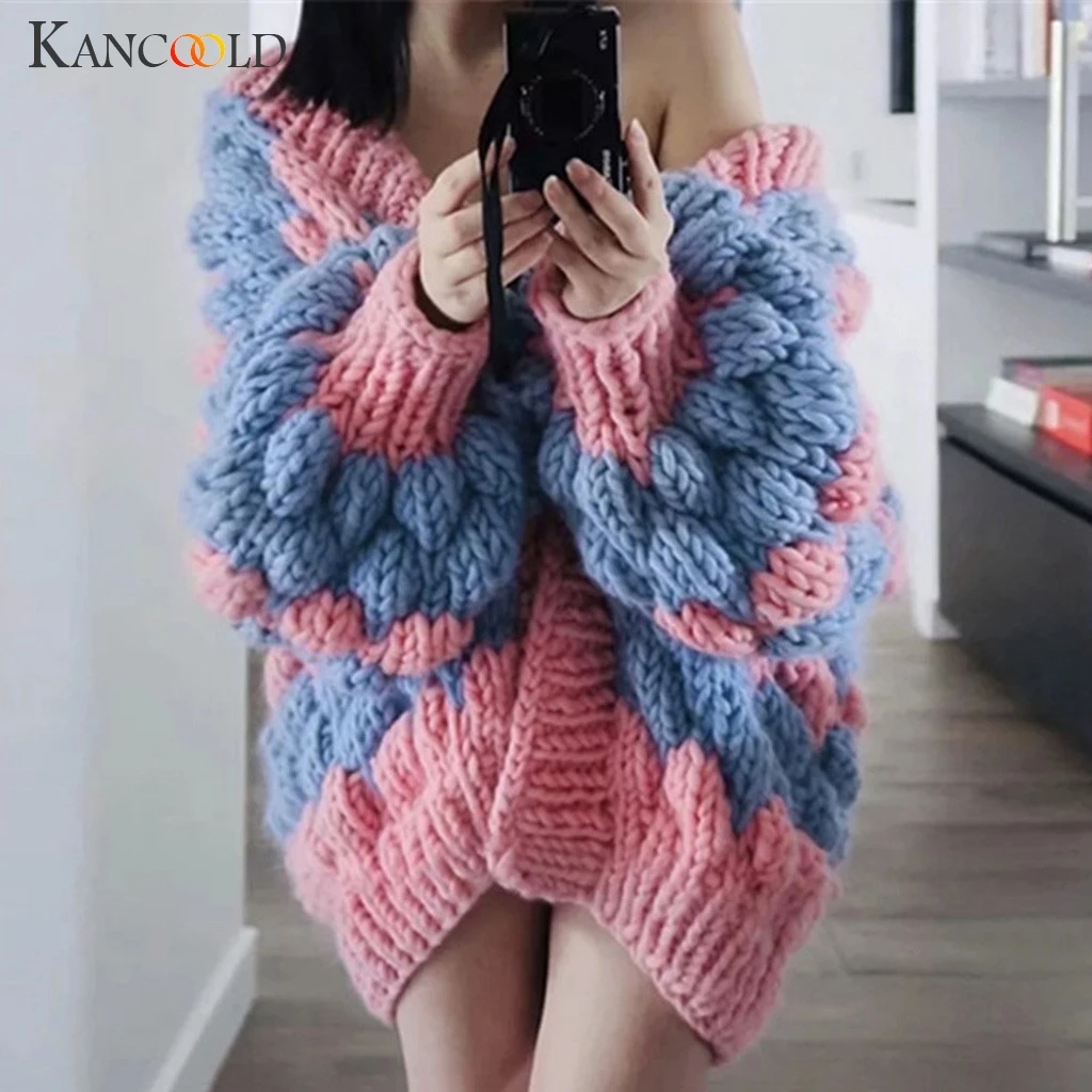 KANCOOLD, Осень-зима, вязаные Длинные кардиганы в клетку, свободные, повседневные, консервативный стиль, толстые свитера, джемперы, женские вязаные куртки