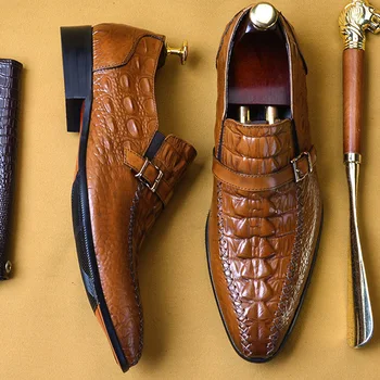 

Elegant Genuine Cow Leather Formal Dress Man Monk Strap Shoes Crocodile Pattern Belt Handmade Men's Modern Party Footwear EU 46