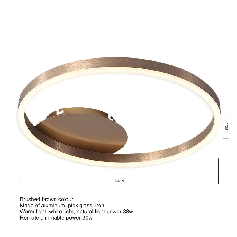 LOFAHS современная люстра освещение золотое/коричневое кольцо Блеск Светодиодная лампа для гостиной спальни Светодиодная потолочная люстра освещение - Цвет абажура: 6105-60cm