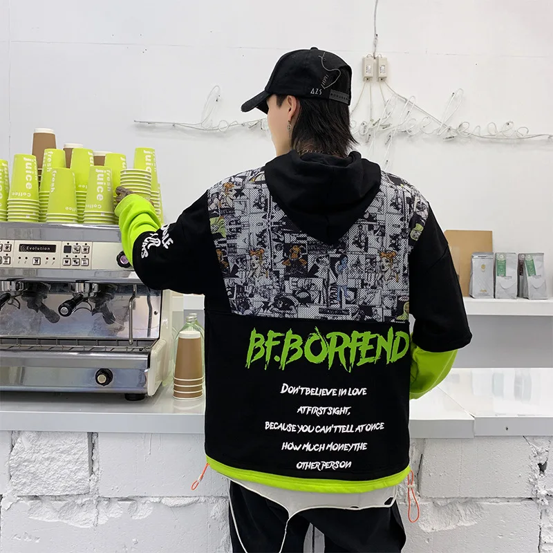 Цветные мужские худи в стиле петчворк Harajuku креативный рисунок свитер с капюшоном Мода хип хоп Уличная WG571
