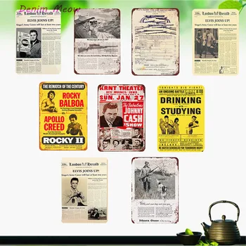

Old Newspapers Rocky Vintage Metal Tin Signs Joins Up Bar Pub Cafe Shabby Chic Iron Wall Sticker Art Plates Home Decor WY9