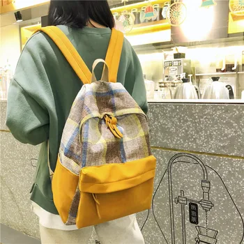 

2020 New Korean Backpack Women's Fashion Simple Plaid Stripe Large Capacity Backpack Lady