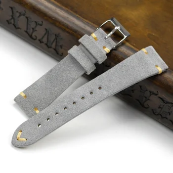 

PSTARY Grey Folded Strap 20MM Ultra Soft Leather Strap Universal Strap Men's Watch Accessories Leather Strap