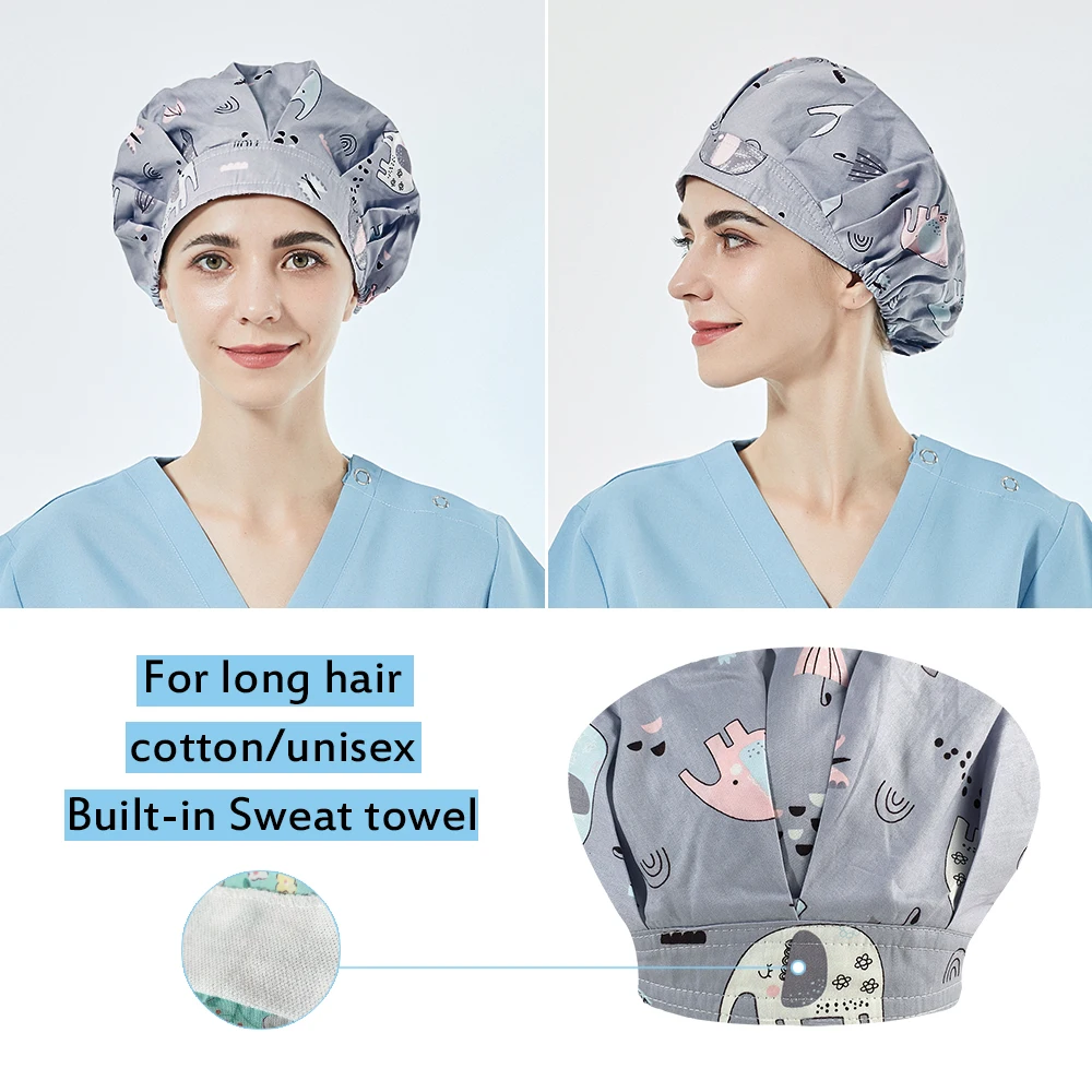 

Spa Cap Health Workers scrubs caps cartoon Print beauty hats Elastic Adjustable Section 100% Cotton breathable Lab Scrubs hats
