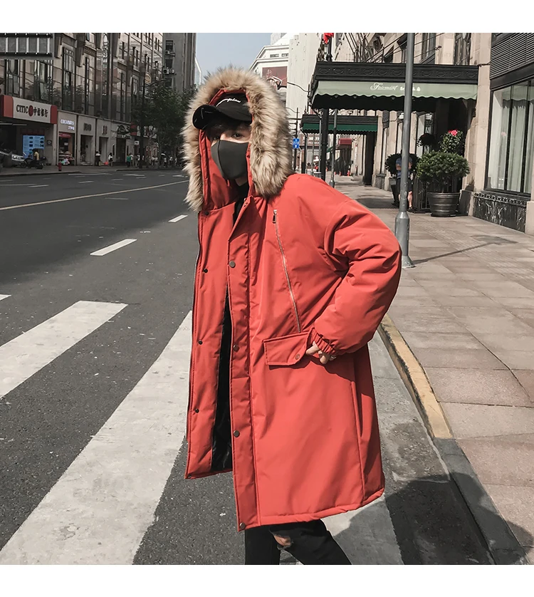 Мужские зимние куртки с капюшоном Толстая теплая верхняя одежда с меховым воротником уличная хип-хоп парка Hombre ABZ529