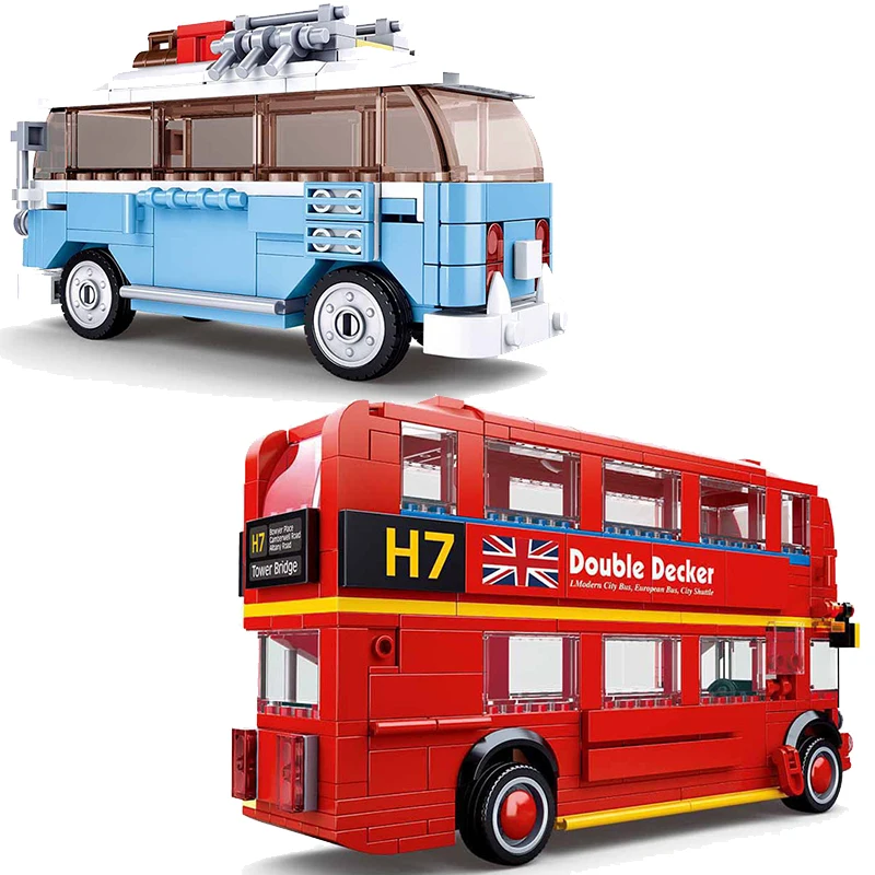 City Street Van Mini Friends Camper Car London Double Decker Bus Modello Creativo Building Blocks Veicoli Figure Ragazza Giocattoli Per Bambini