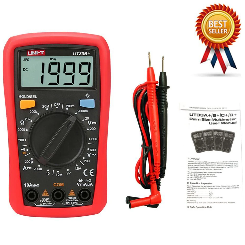 

UNI-T UT33B+ Digital Multimeter Manual Range AC DC 200mV~600V Voltage Meter DC 10A Current Tester Resistance Meter