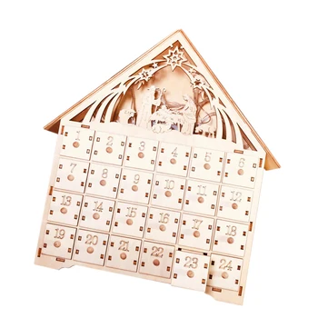 

Hot Sale Christmas Calendar Wooden 24 Day Countdown To Christmas Advent Calendar Premium Christmas Decor Light Up Nativity Wood