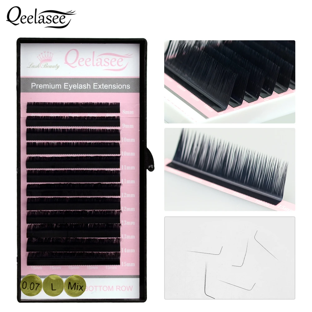 

Qeelasee L/L+/LC/LD curl False Eyelash Extensions Mink Black Material 8-15mm Mixed Tray L curl Makeup Lashes