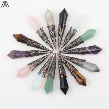 

5Pcs Natural Stone Point Pendant Charms For Women Amethysts Quartz Crystal Bronze Charms For DIY Necklace Jewelry FR-226AMAD