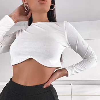 

Women's 2020 Sexy Autumn Sexy Navel Slim T-shirt Solid Color Base Long Sleeve Top Street Women Long Sleeve round Collar Clothes