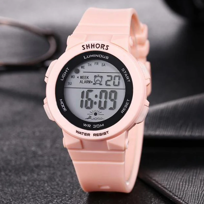 Shhors Fashion Sports Watch Women Led Digital Watches Pink Silicone Band Electronic Watches Cheap Price Dropshipping