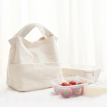 

Simple Portable Cooler Canvas Bento Bag Fruit Meal Lunch Box Bag Student Work Picnic Bag