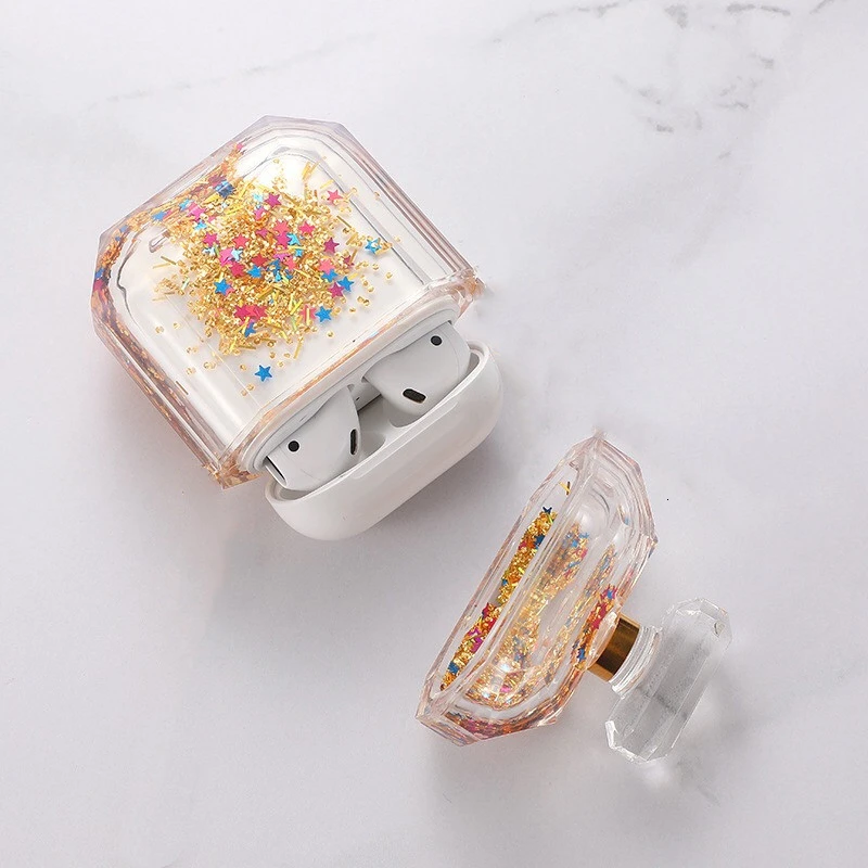 Для Apple AirPods чехол флакон духов беспроводной Bluetooth чехол для гарнитуры роскошный зыбучий песок прозрачный силиконовый наушник чехол coque