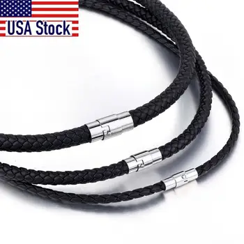 Men’s Leather Choker Brown Black Braided Rope Chain Necklace For Men Boys Stainless Steel Clasp Male Jewelry Dropshipping UNM09A