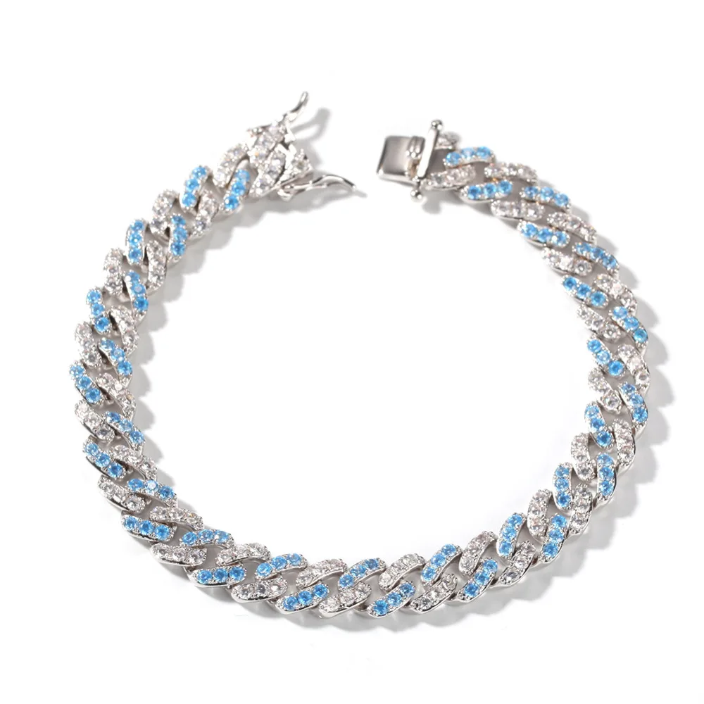 Микро инкрустированные Aqua Blue кубического циркония ожерелье браслет хип-хоп модные аксессуары