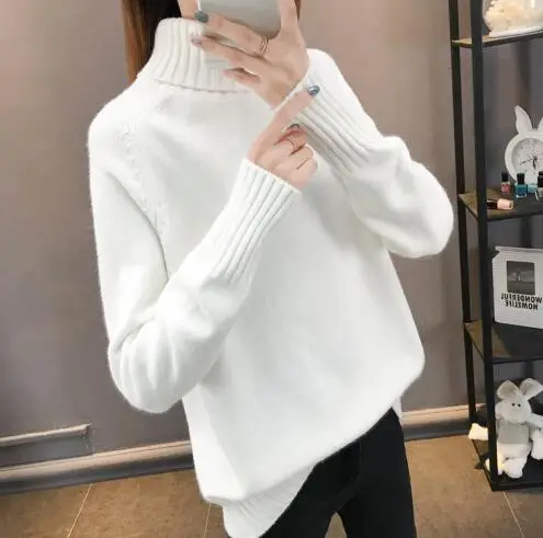 Fdfklak Casual new pull femme pullover sweater women thick warm knit top woman winter clothes turtleneck women's sweaters - Цвет: white