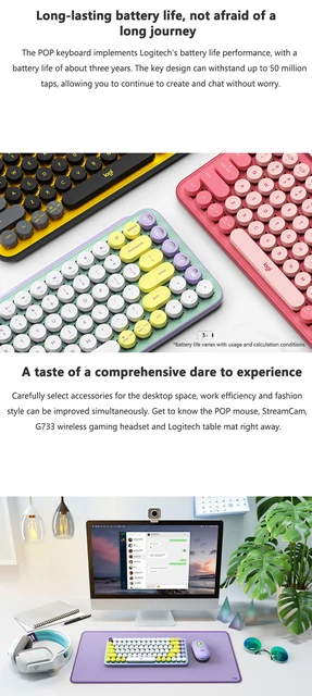 Logitech teclas pop teclado mecânico sem fio ttc chá eixo escritório jogo  digitação retro punk bluetooth