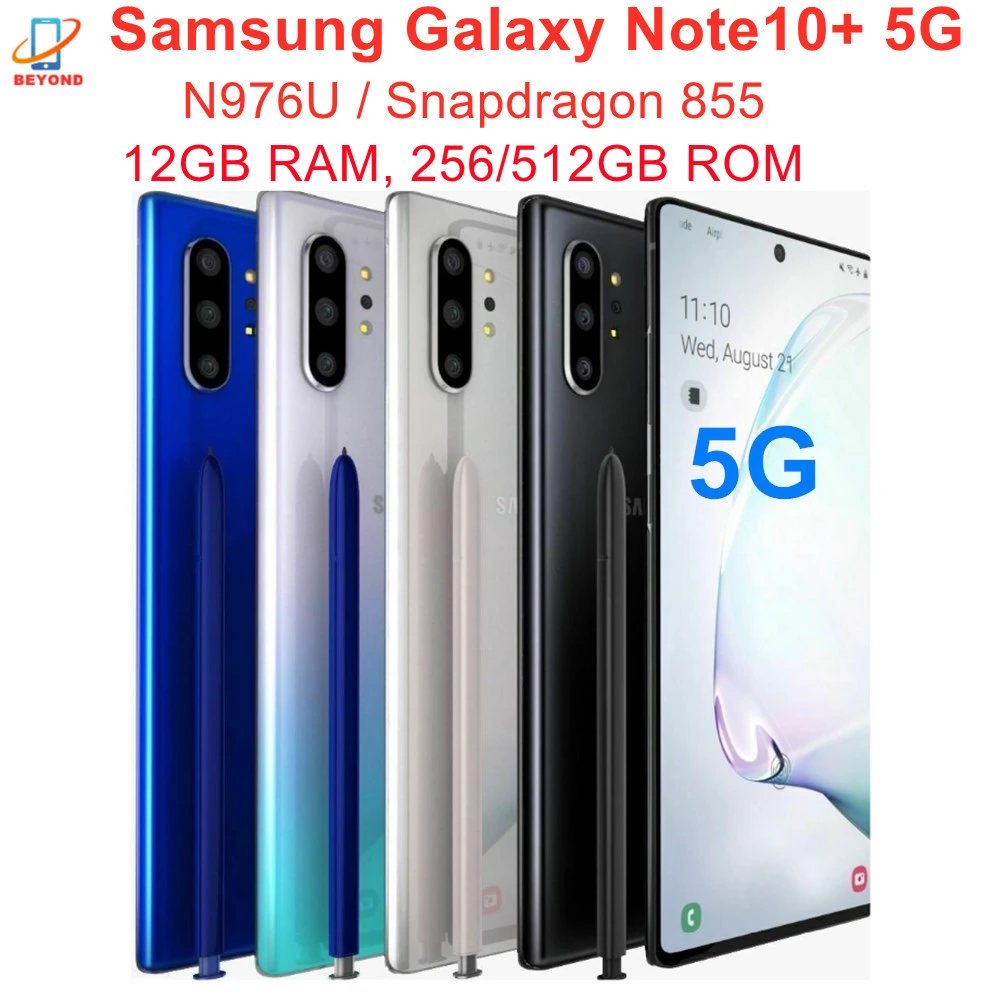 Samsung Galaxy Note10+ Note10 Plus 5G N976U 256/512GB ROM 12GB RAM Octa Core 6.8" Snapdragon 855 Original Cell Phone giffgaff refurbished phones