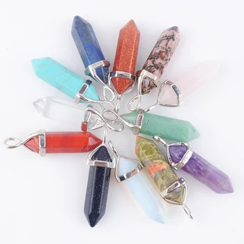 

10pcs/lot Natural Stone Pendants Bullet Shape Hexagonal Point Pendulum Column Reiki Healing Chakra Pendant Jewelry Gift IBN303