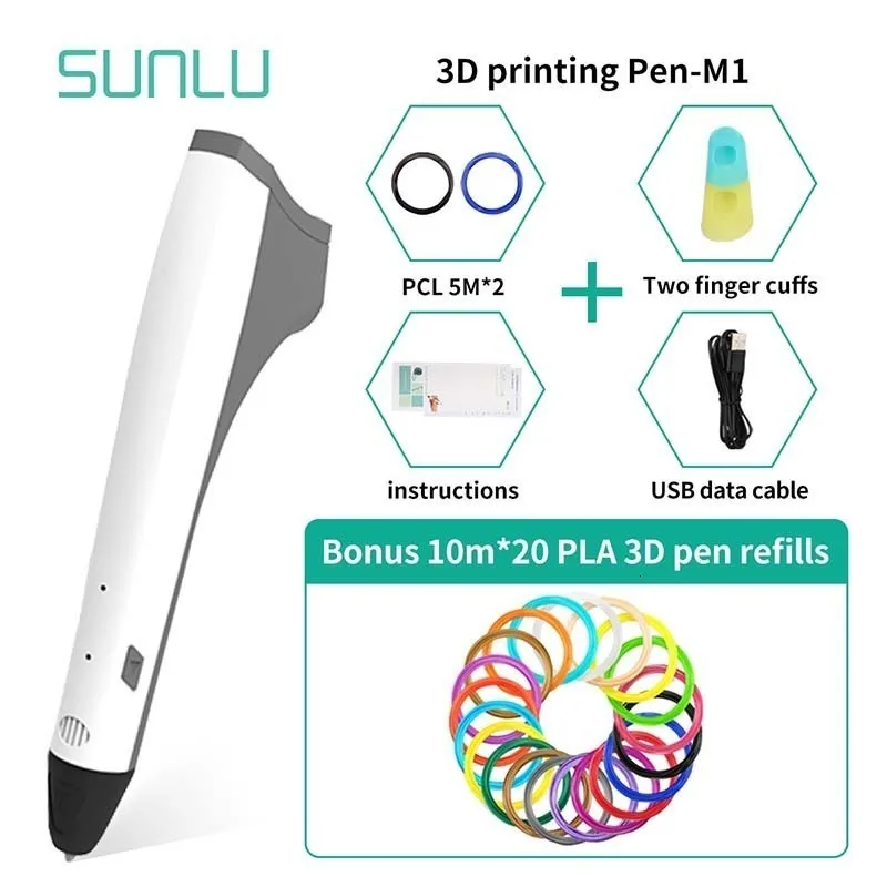 SUNLU 3D Ручка Prince низкотемпературная Prince M1 3D Ручка для печати набор в подарочной коробке для детей Scribble включает нить PLA 1,75 мм