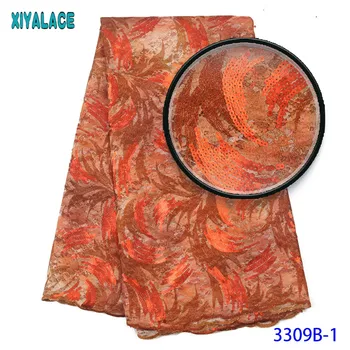 

Burnt Orange Lace Fabric Sequin Embroidery African Most Popular High Quality Organza Net Sequence Xz3309b