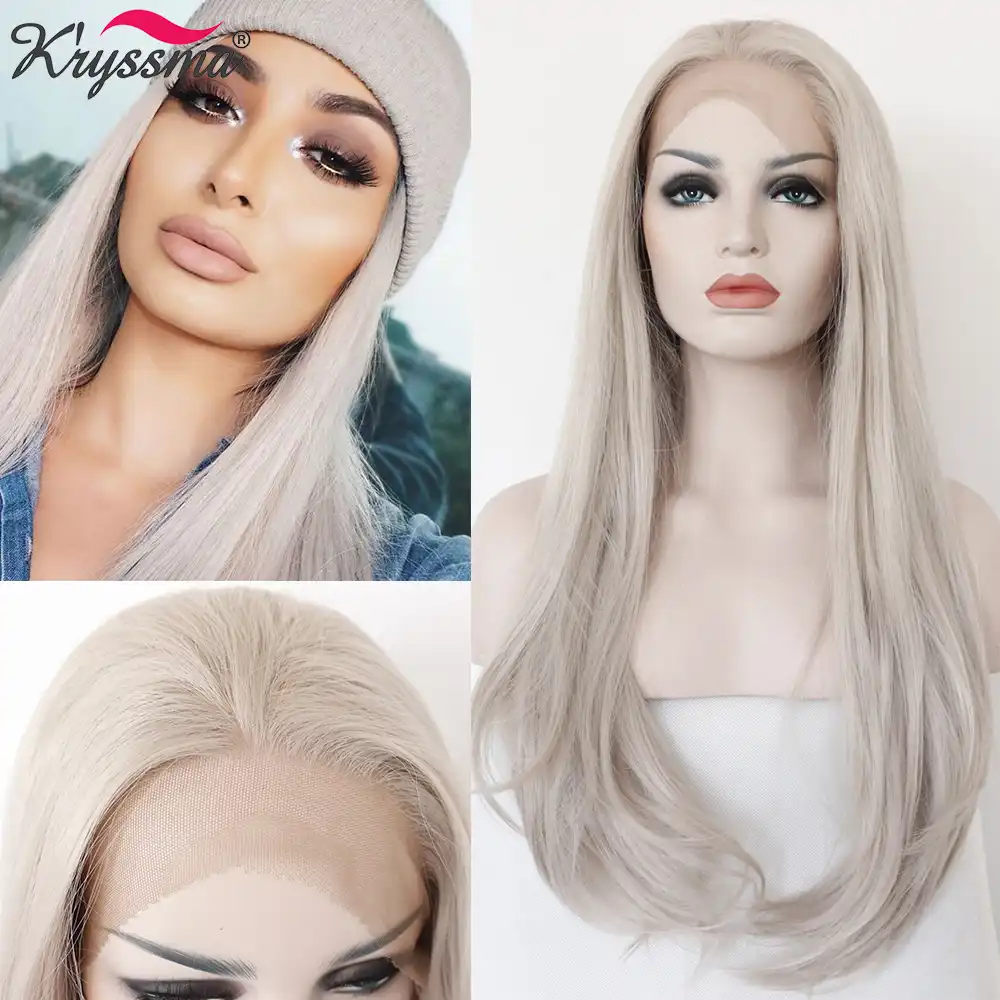 Peluca Larga De Color Gris Rubio Ceniza Pelucas Rectas Naturales Para Mujeres Pelo De Fiesta Peluca Sintetica De Linea De Pelo Natural Con Malla Frontal Calor Sin Pegamento Ok Aliexpress