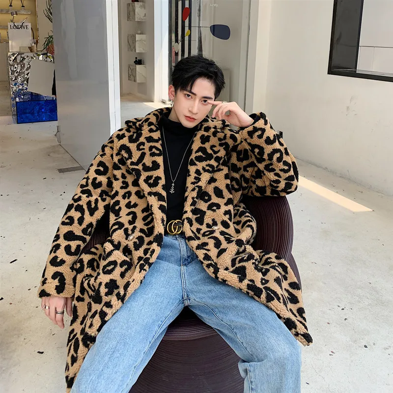 Мужская ветровка с леопардовым принтом, винтажное леопардовое пальто из искусственного меха, Свободный Длинный плащ, Мужская Уличная верхняя одежда, пальто для влюбленных