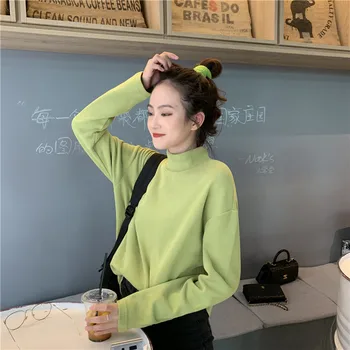 

PX2441 Women's solid color half high collar long sleeve T-shirt
