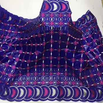 

African bazin riche fabric with brode Latest fashion embroidery bazin lace fabric with net lace 5 yards