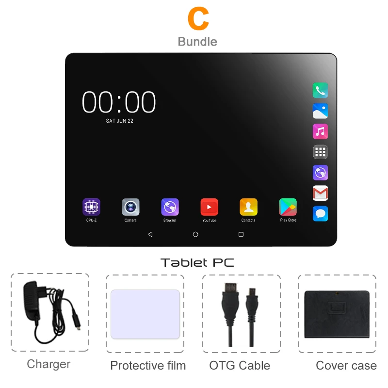 Комплект 3 Global Version DHL Free 10 inch Tablet PC Octa Core 6GB RAM 128GB ROM 4G LTE Android 9.0 WiFi 1280*800 IPS 2.5D Glass 10.1 - Комплект: Комплект 3