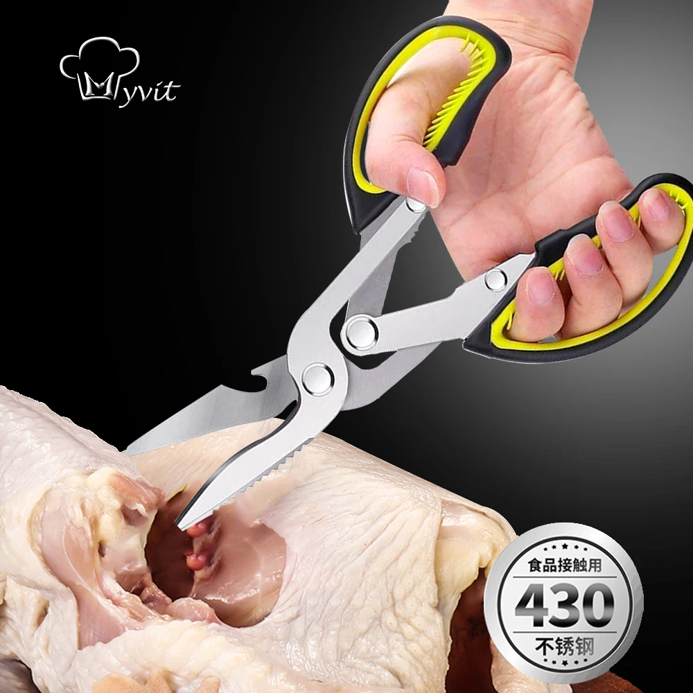 

6 in 1 Kitchen Scissors Multipurpose Purpose Shears 2cr13 Steel Chicken Bone Scissors for Meat Vegetable Barbecue Cooking Tools