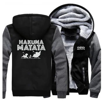 

fashion raglan plus velvet padded sweatshirt Men hakuna matata print hooded hoodie 2020 autumn winter hip hop homme jackets tops