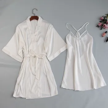 

Summer Women Robe & Gown Sets Satin Sleepwear Female Sexy Silk Ladies Robe Set Silk Sleep Lounge Robe Elegant Nightdress