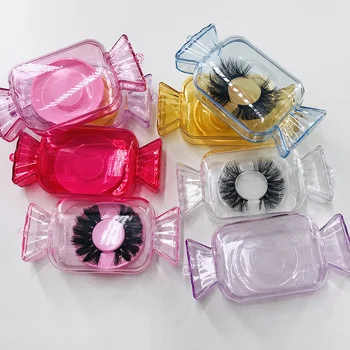 

Cute Candy False Eyelashes Packaging Box Container Custom Logo Mink Lashes Boxes Empty Lash Case Packing Box for Eyelash