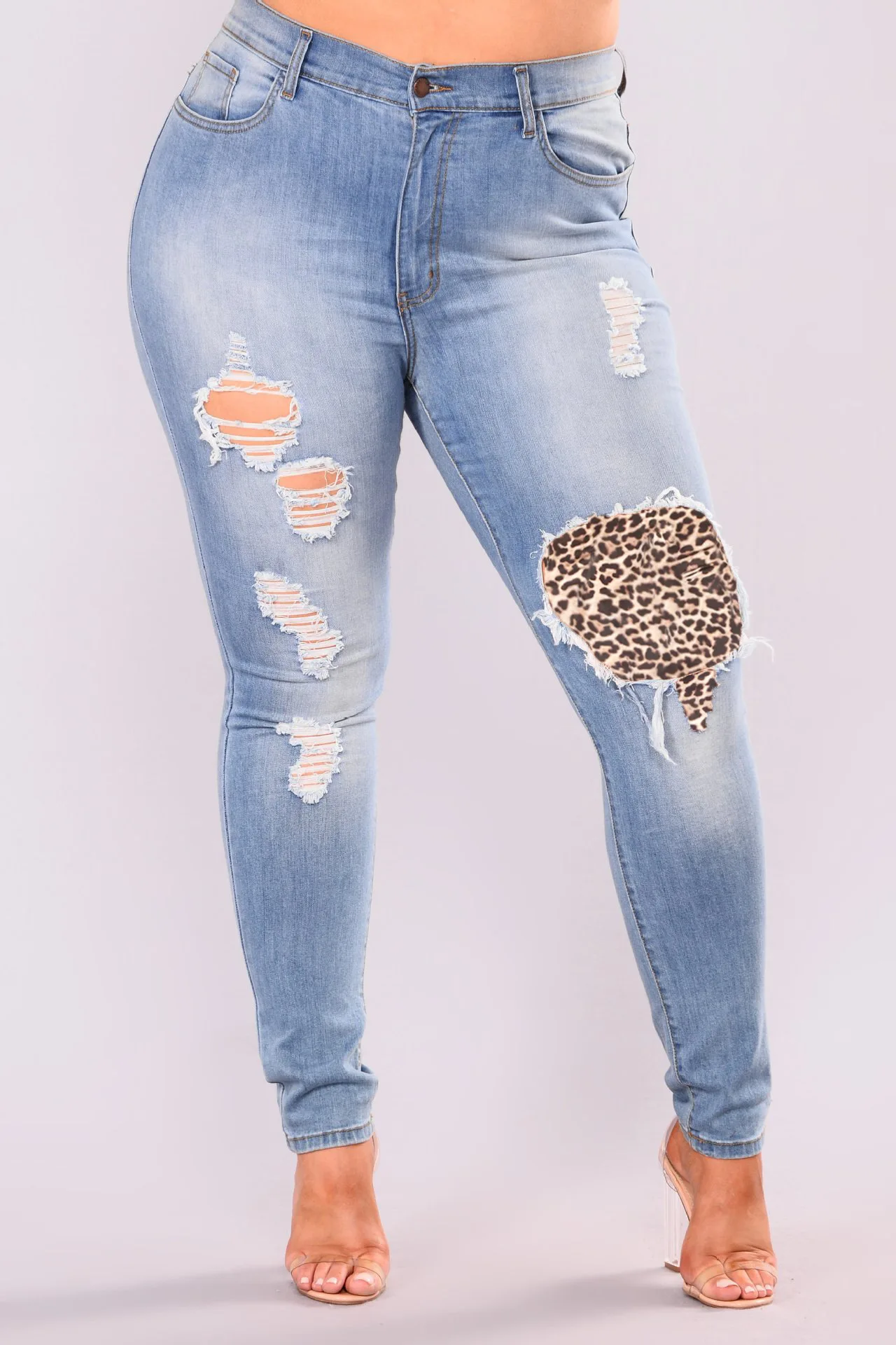 slim fit Autumn Spring Female New Fat Large Size L-6XL Slim-Fit Women's Jeans Ripped Feet Black Blue jeans jacket