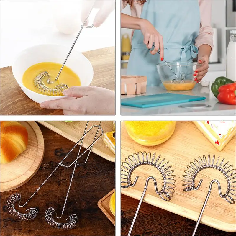 4Pcs Stainless Steel Practical Manual Convenient Spring Coil Egg Stirrer Kitchen Gadgets Egg Beaters Egg Whisk for Bakery Home